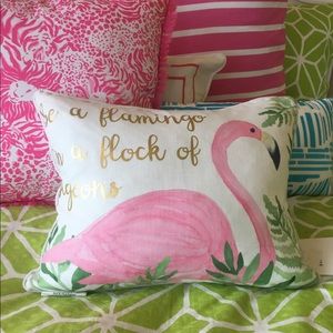 Pink and Green Decorative Flamingo Throw Pillow